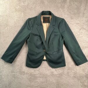 The Limited Blazer Womens Size 8 Single Button Polka Dot Lining Dark Teal Green